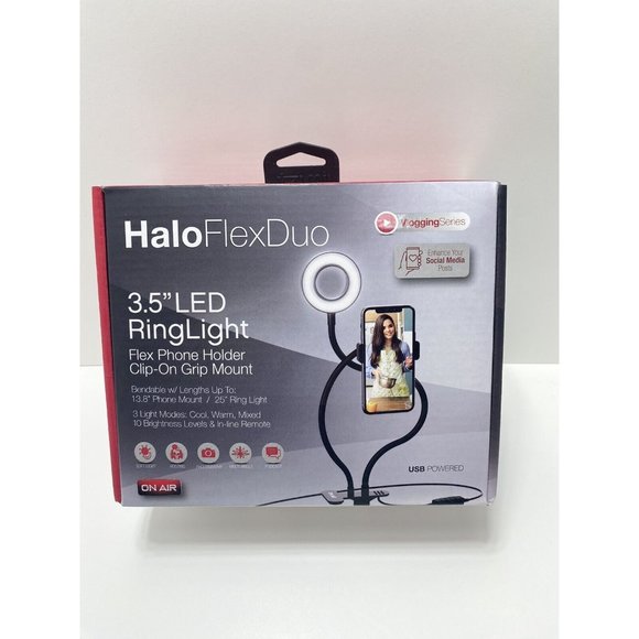 Halo Flex Duo 3.5" LED RingLight-Flex Phone Holder-Clip USB Power - New - Picture 2 of 9